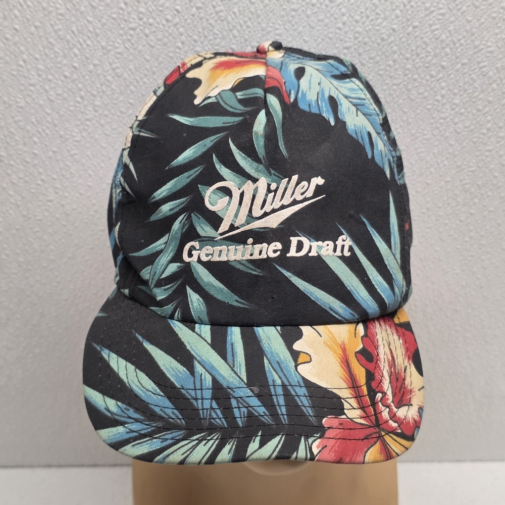 Vintage Miller Genuine Draft Beer Floral Tropical Palm Snapback Hat Cap Hawaiian